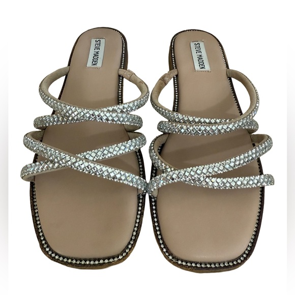 Steve Madden Silver Metallic Strappy Sandals - Picture 1 of 8
